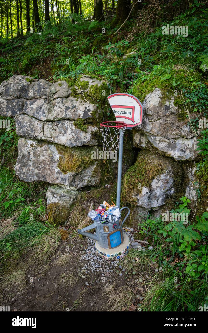 Quirky item of interest to keep children and adults amused along the Clapham nature trail, Yorkshire Dales national park. Stock Photo