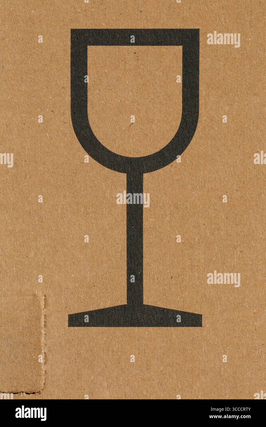 Fragile glass symbol symbols detail on cardboard packaging Stock Photo