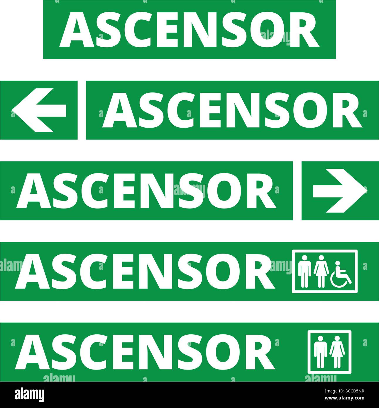 Green ascensor signs with directional arrows on a white background (trad. elevator) Stock Vector