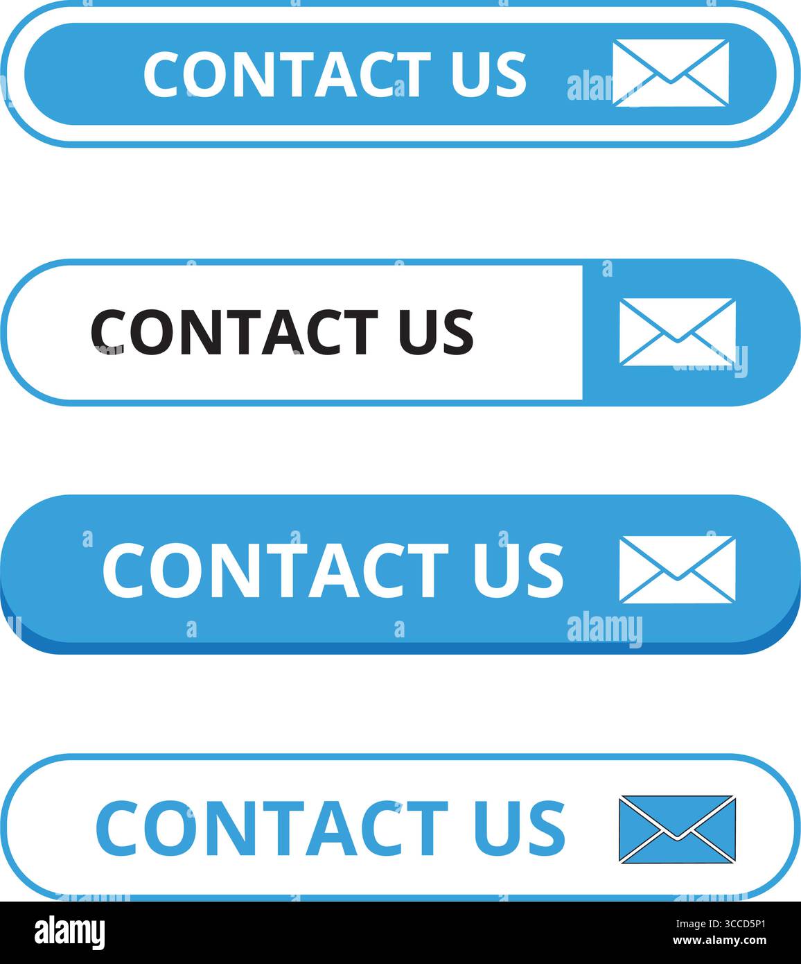 White and blue contact us web button with an envelope on a white background Stock Vector