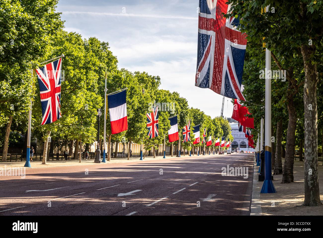 The Mall decorated with French and Union flags to commemorate the state visit of the French President, London, England, UK Stock Photo