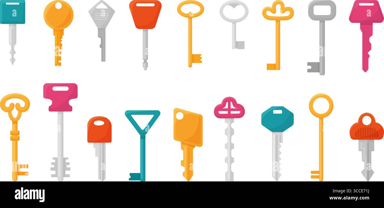 Cartoon keys. Different key for locks, retro and modern design ...