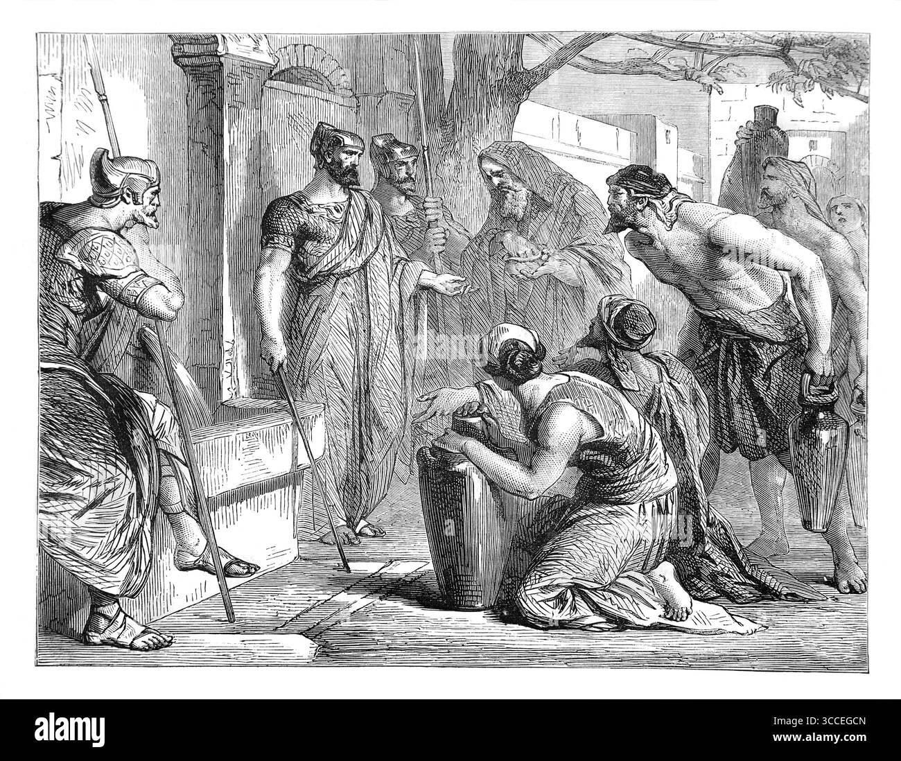 Illustration of Buying Water in a time of Famine and oppression (Lamentations) after the Destruction of Jerusalem by the Babylonians under Nebuchadnez Stock Photo