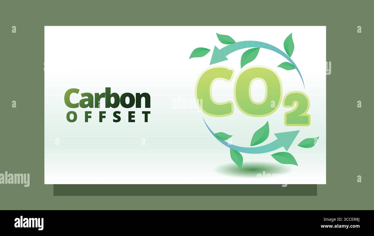 carbon offset concept. modern clean style screen size template for web or presentation vector illustration Stock Vector