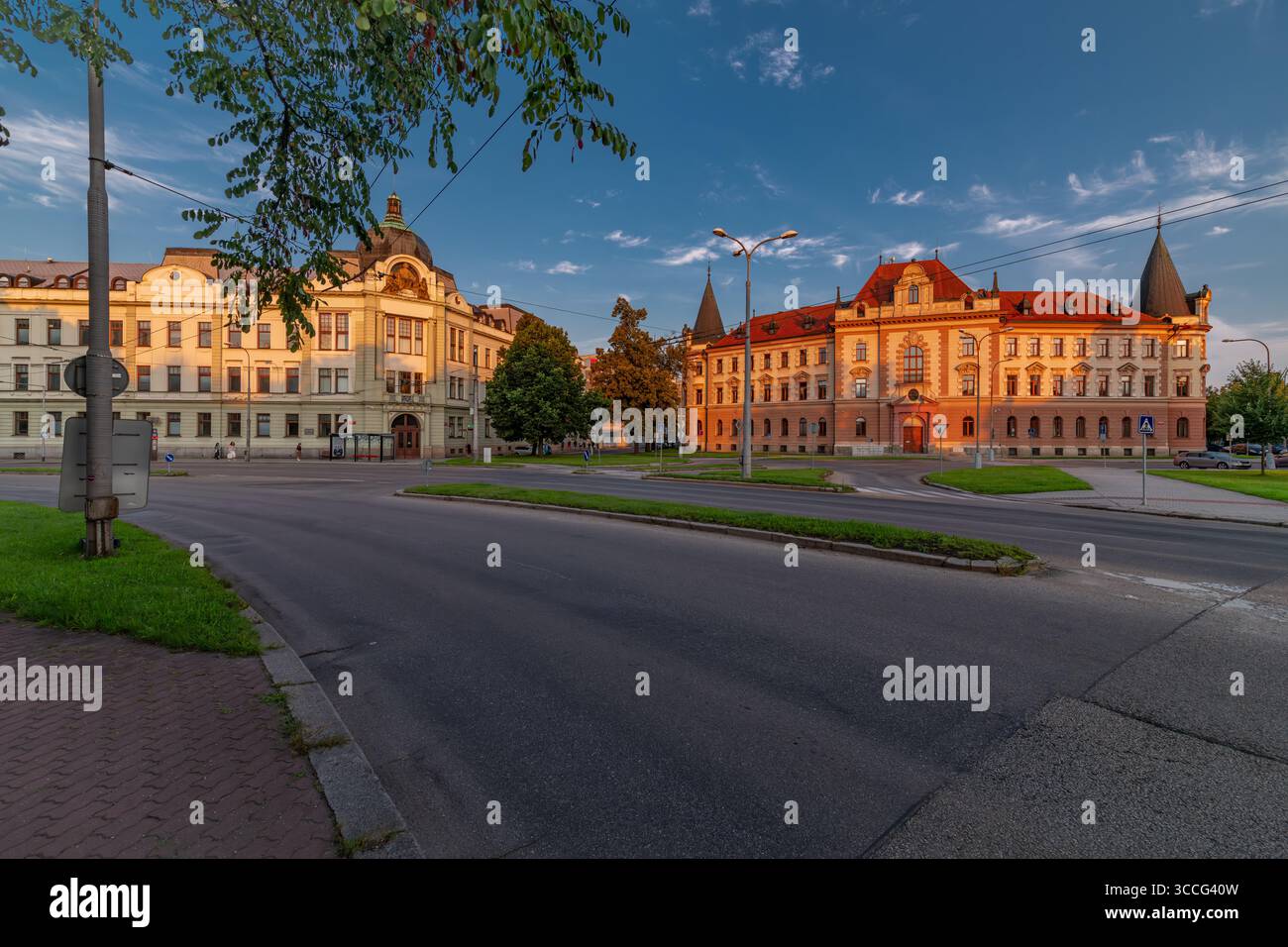 Part city near Malse river in sunrise color morning in Ceske Budejovice CZ 08 07 2025 Stock Photo