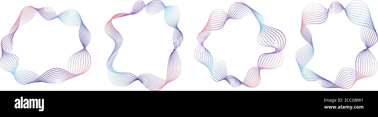 Abstract wavy frames set, colorful flowing borders isolated on white ...
