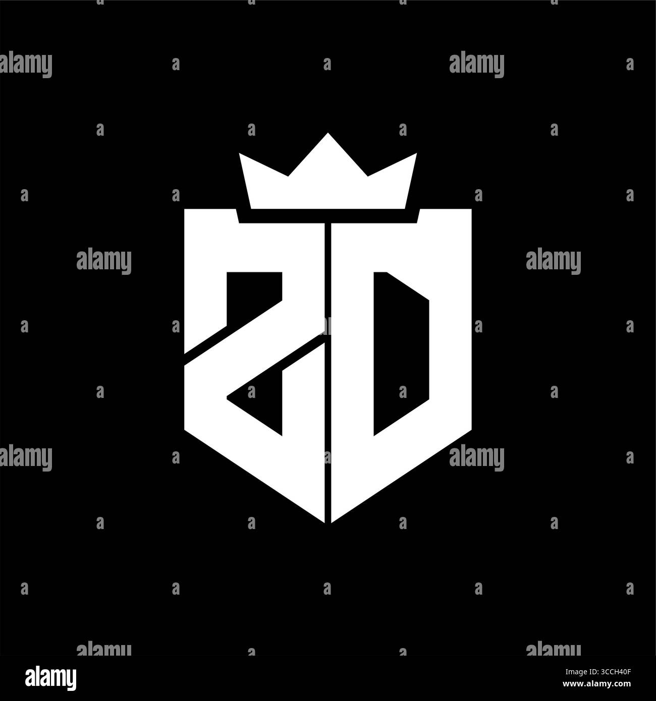 ZD Logo vector image of a shield with a sharp geometric style with a pointed crown and thick font Stock Vector