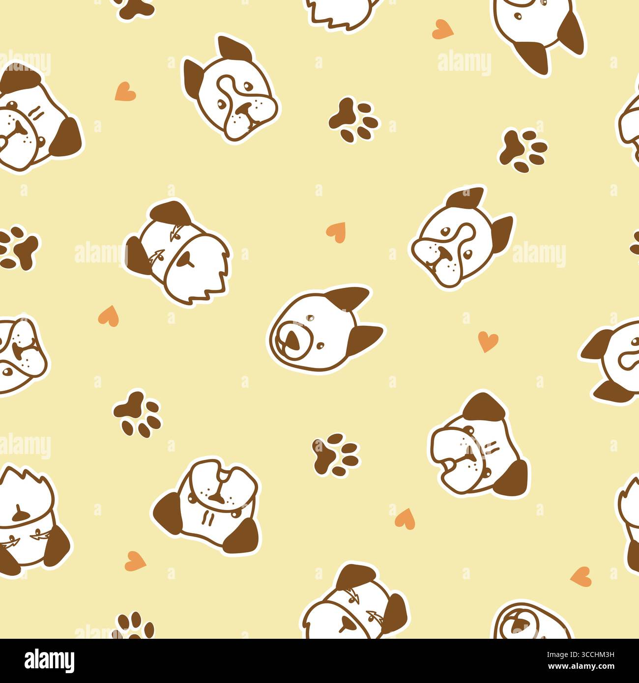 Cute dog faces seamless pattern. Different dogs breed vector print Stock Vector