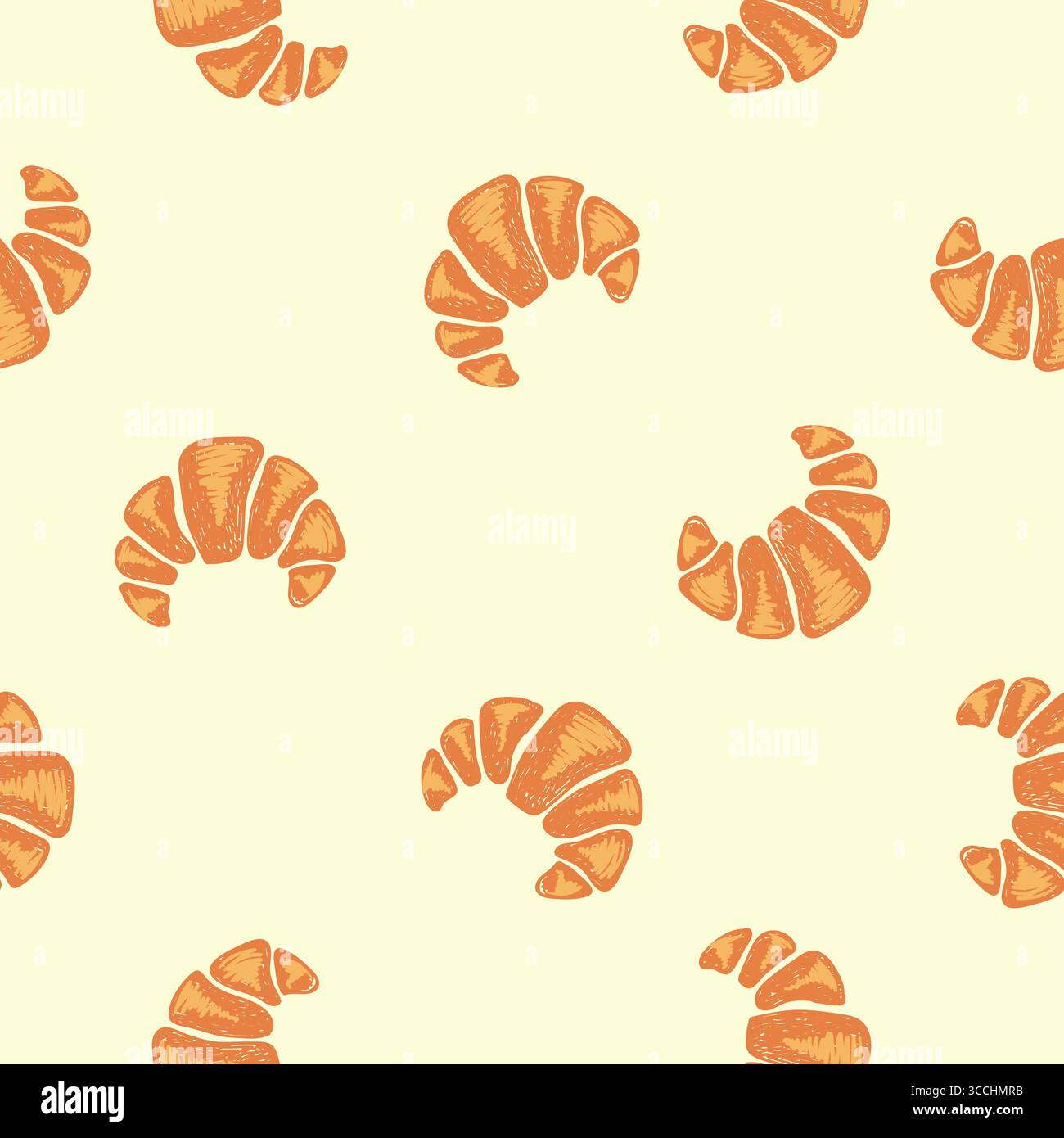 Doodle croissants seamless pattern. Bakery vector print Stock Vector