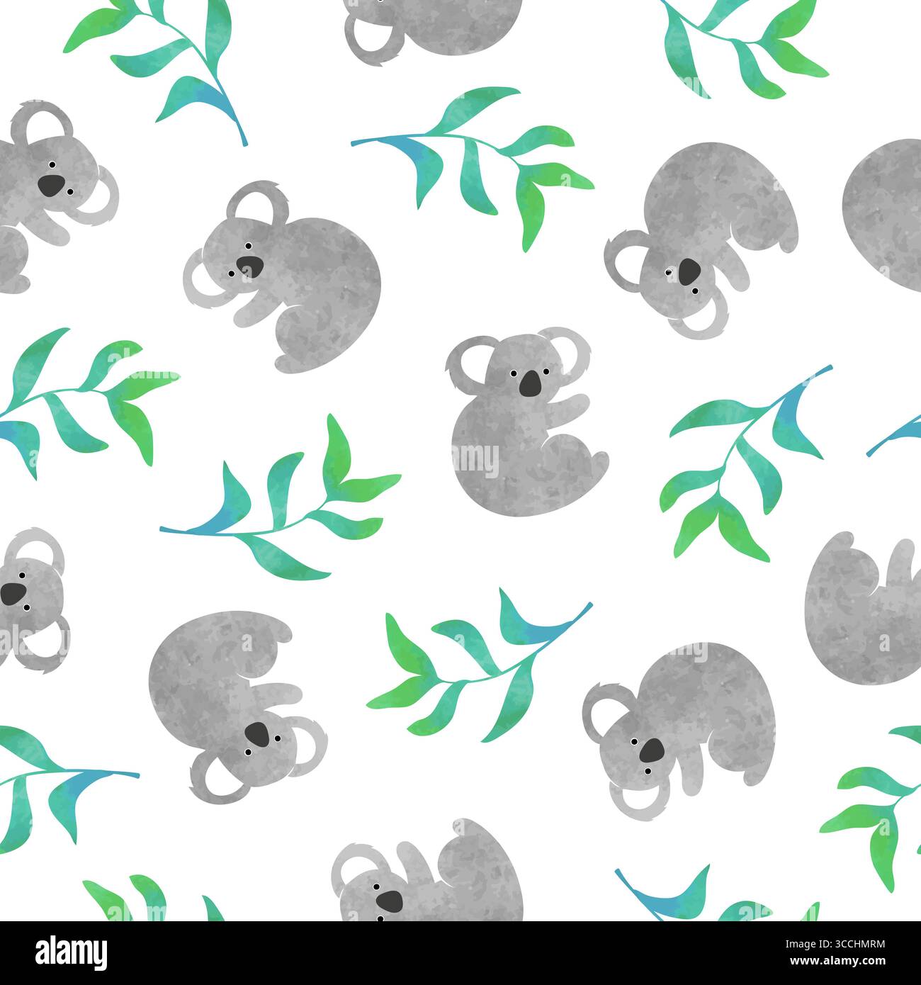 Cute koala bears seamless pattern. Vector watercolor illustration Stock Vector