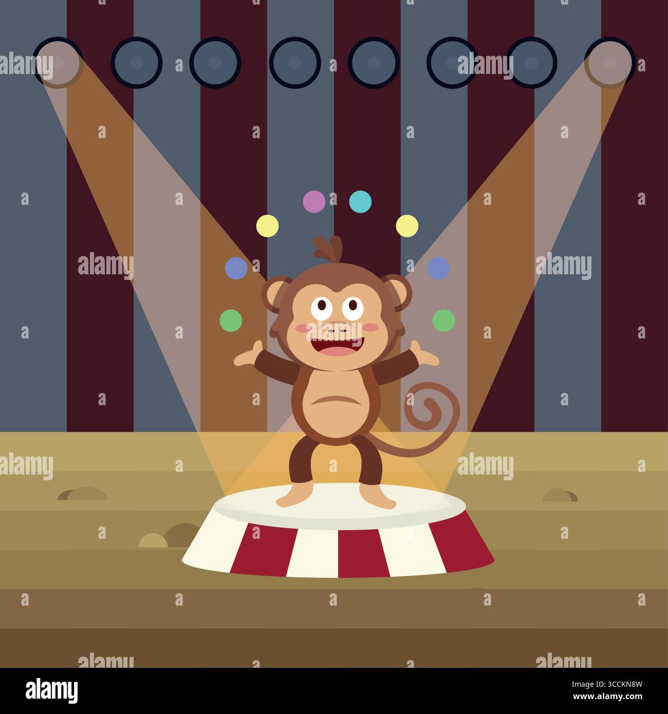 Circus monkey juggling balls. Vector Stock Vector