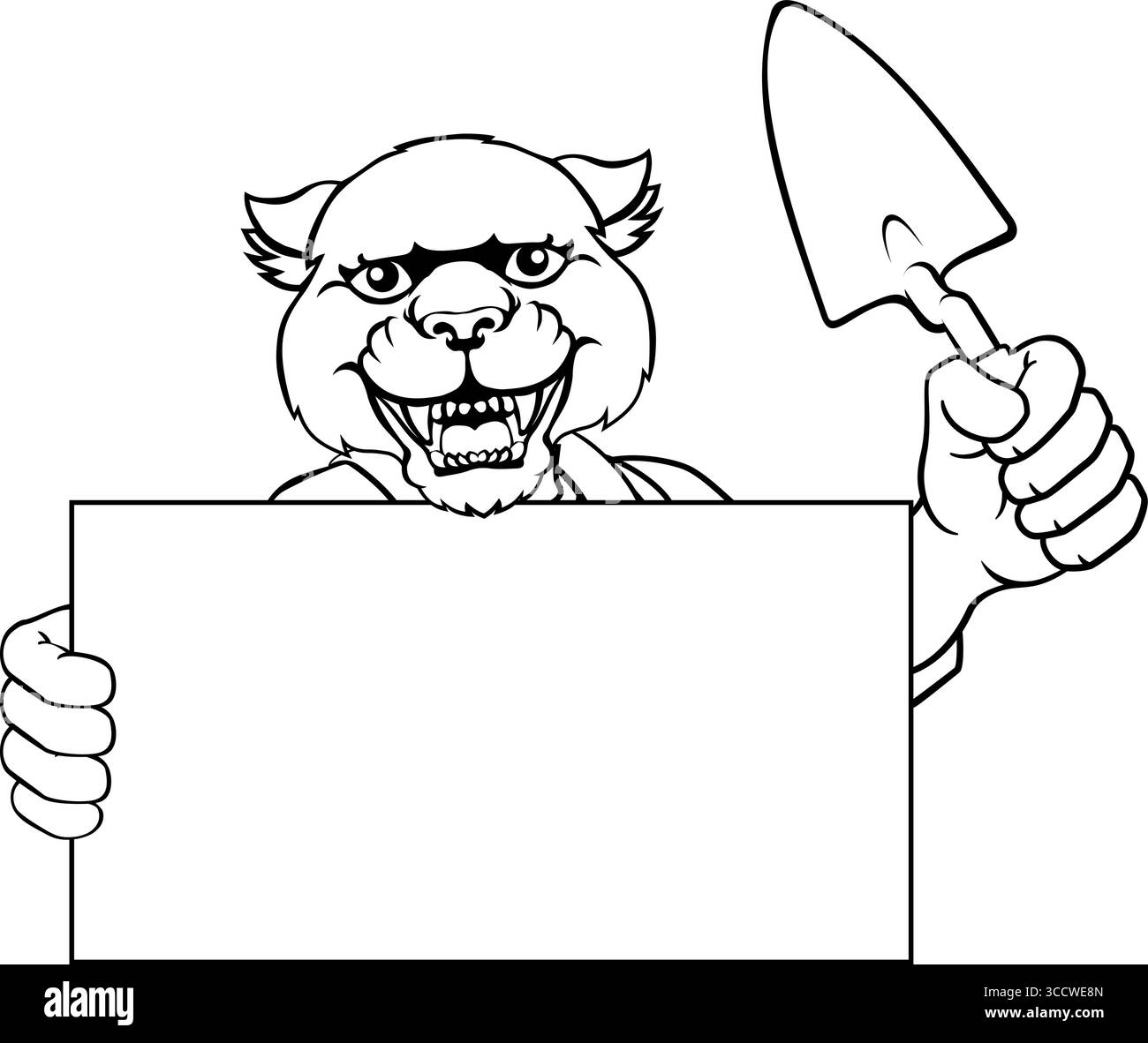 Bricklayer Panther Trowel Tool Handyman Mascot Stock Vector