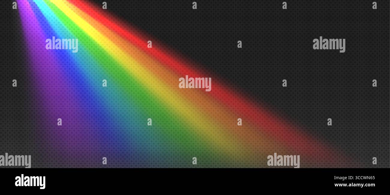 Diagonal rainbow beam with rain effect isolated on black background ...