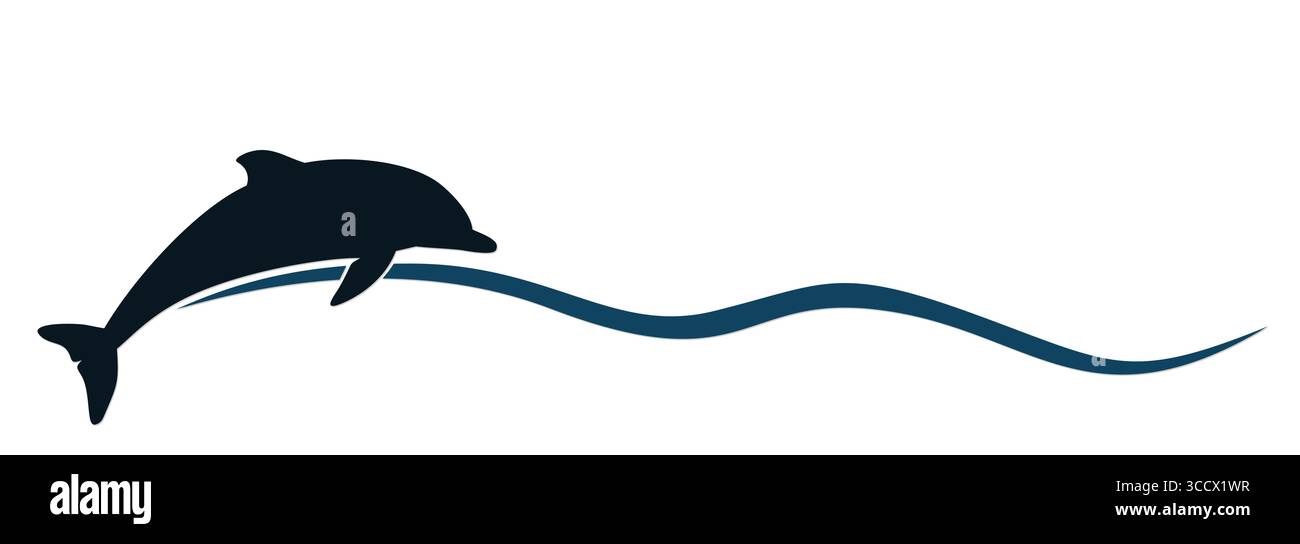 The dolphin symbol with blue wave. Stock Vector