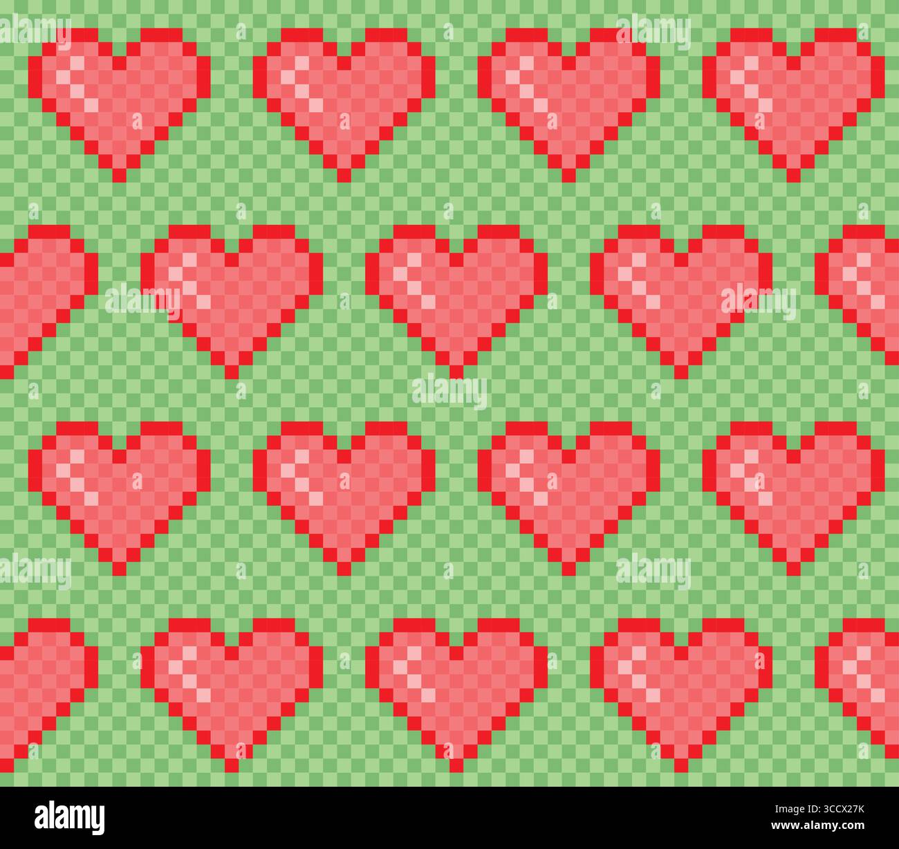 The pixel seamless background with hearts. Stock Vector