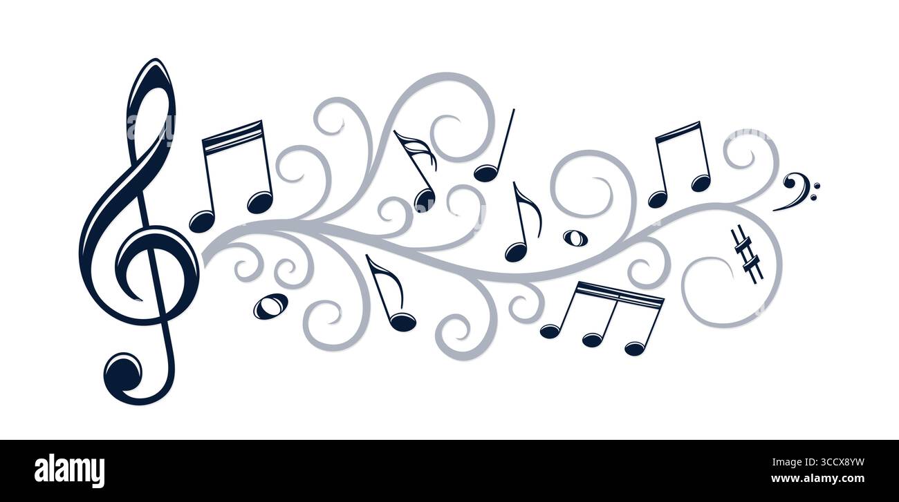 The symbol of stylized musical notes with pattern. Stock Vector