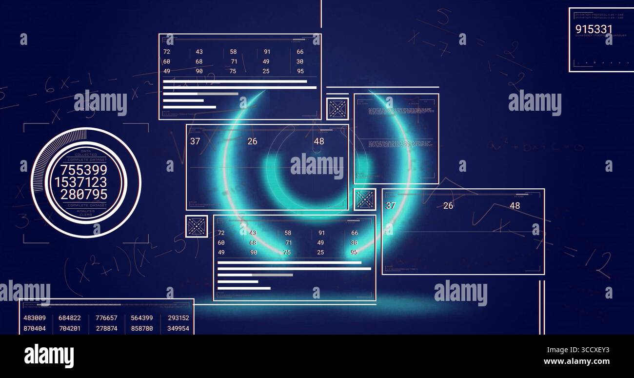 Displaying glowing circular ring chart revolving on digital interface ...