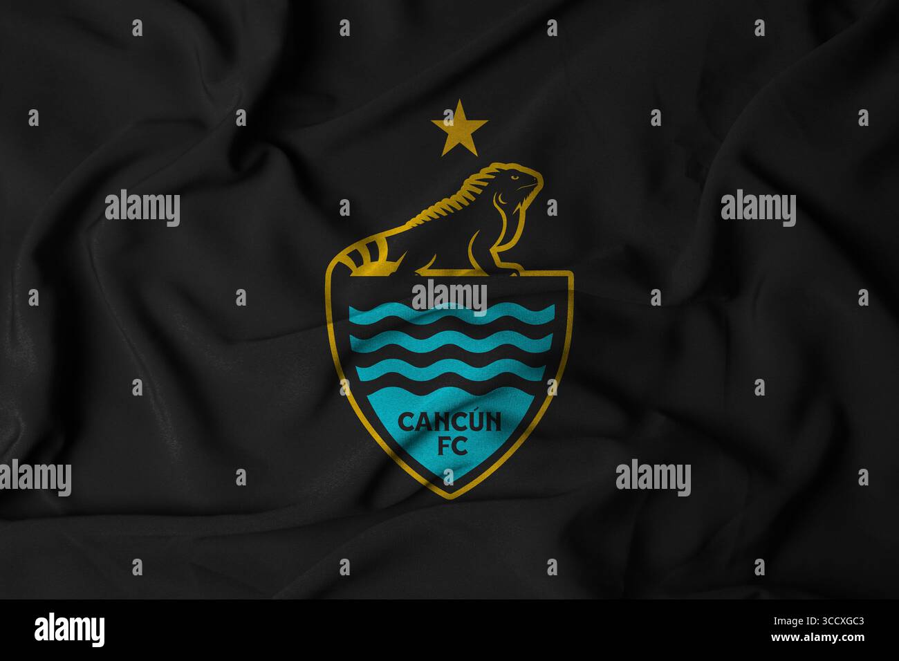 Pringsewu, Lampung; August 12, 2025; A waving flag symbolizes the logo of the Cancn FC football team in the Mexican second division football league. Stock Photo