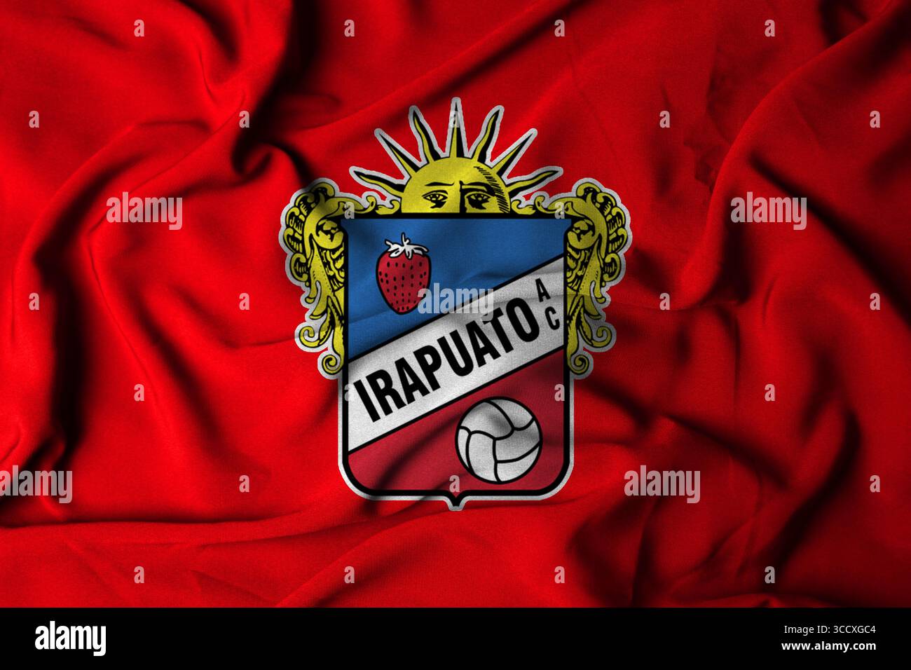 Pringsewu, Lampung; August 12, 2025; A waving flag symbolizes the logo of the CD Irapuato football team in the Mexican second division football league Stock Photo
