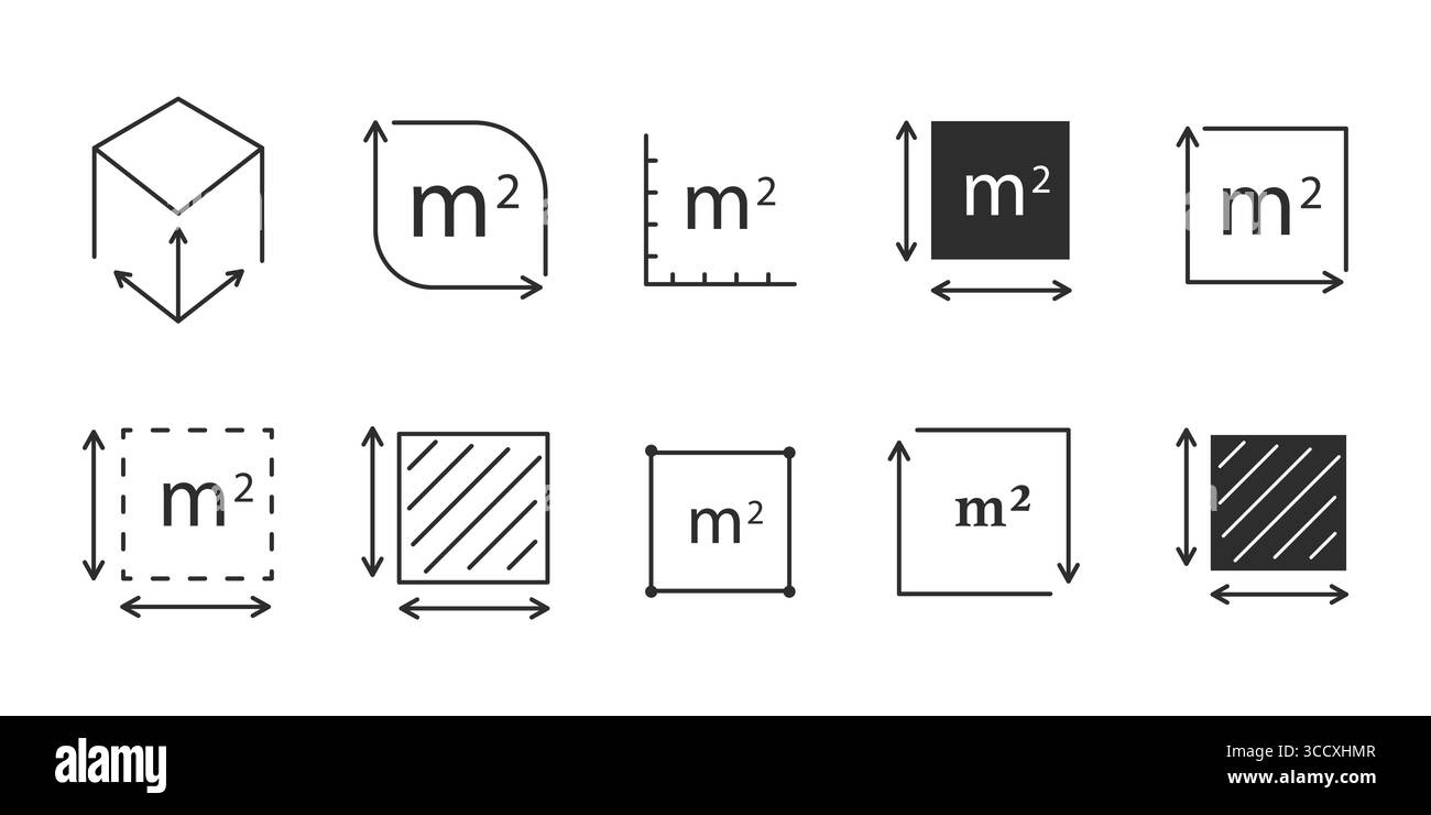 Square area measure line icon. Square foot ft size, space length ...