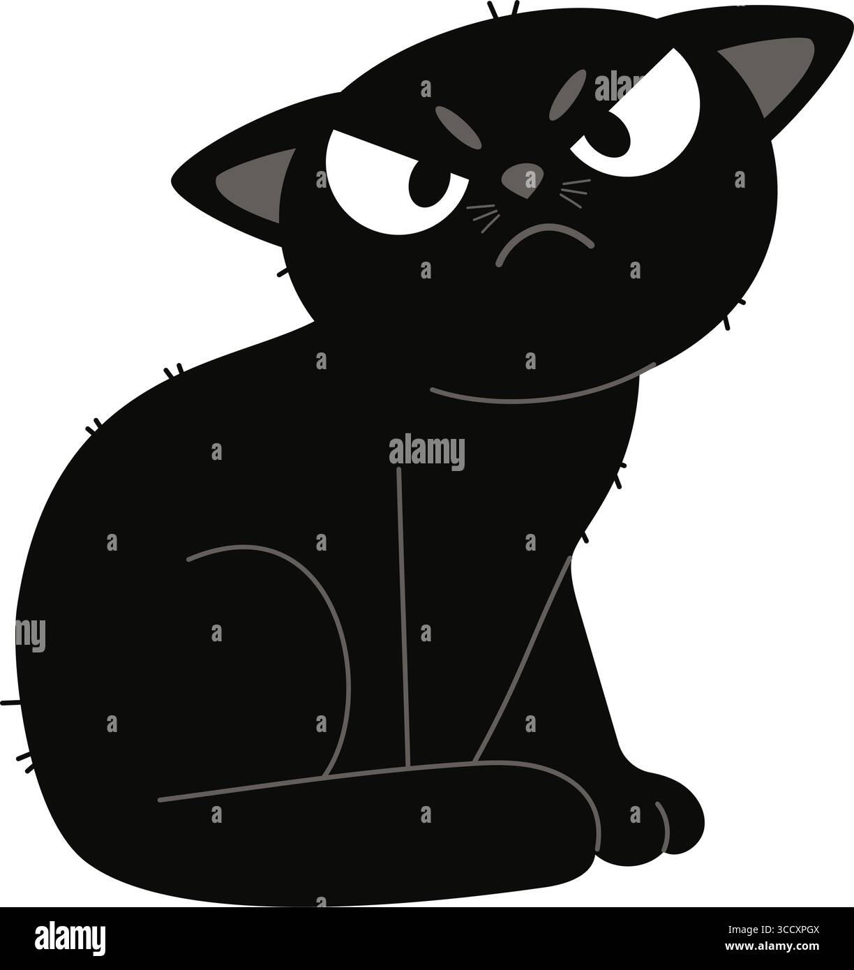 Angry black cat. Funny cartoon Pet on White Background. Vector illustration in flat style. Not AI Stock Vector