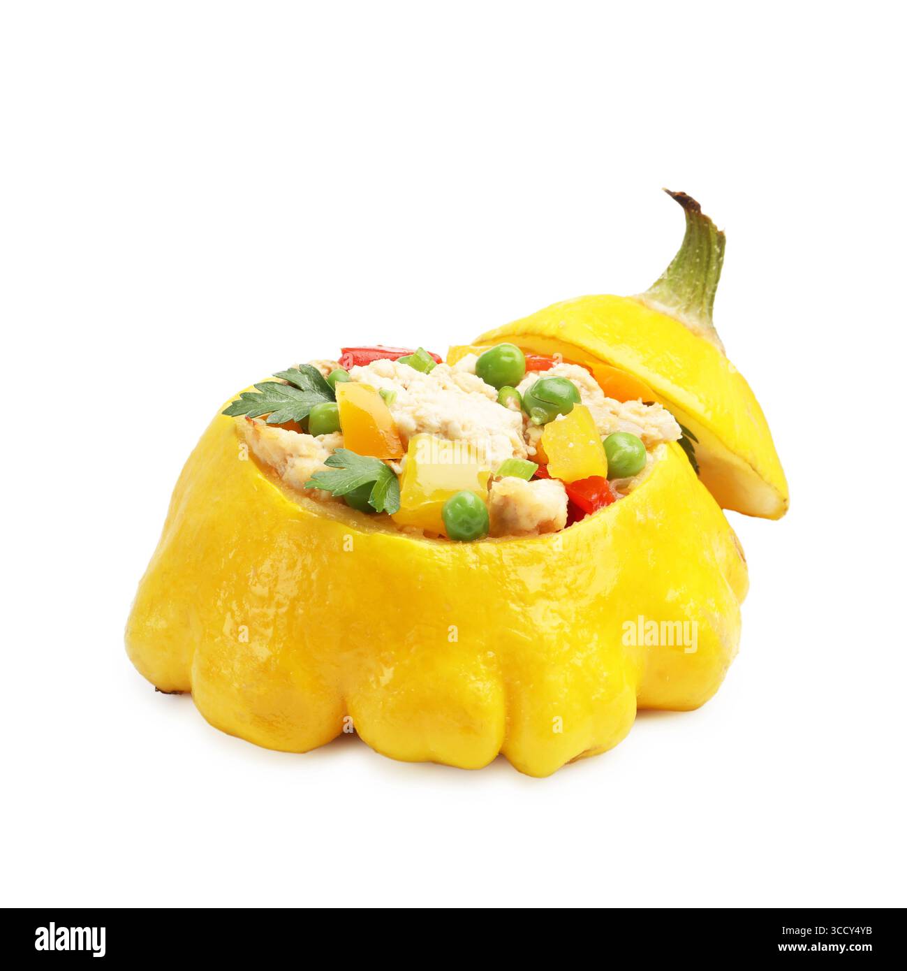 One tasty stuffed pattypan squash isolated on white Stock Photo