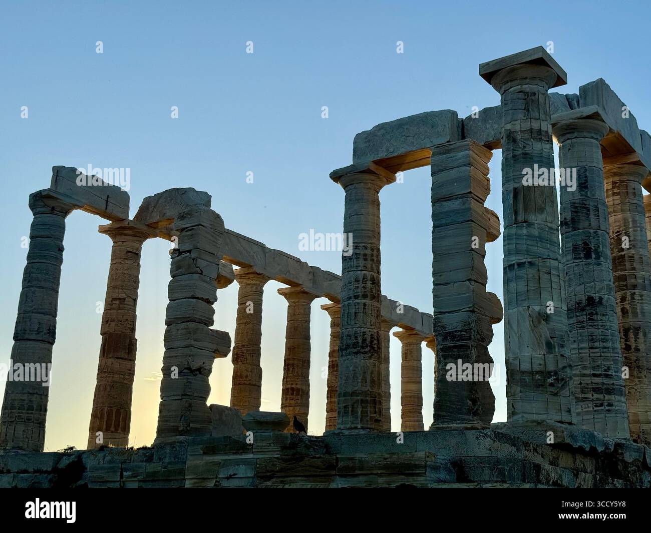 Ancient Temple of Poseidon at Cape Sounion, Greece, overlooking the Aegean Sea. - Smartphone Captured Stock Image