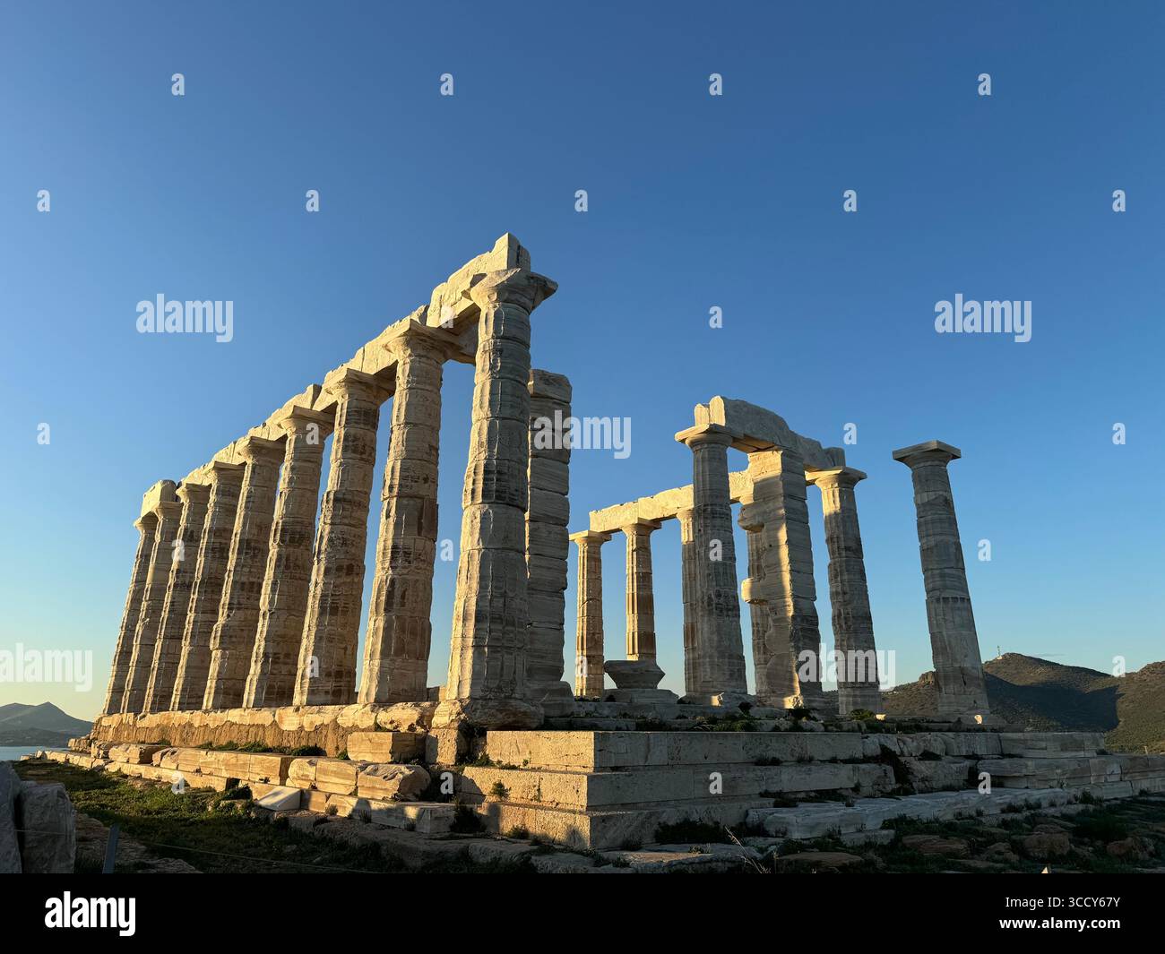 Ancient Temple of Poseidon at Cape Sounion, Greece, overlooking the Aegean Sea. - Smartphone Captured Stock Image