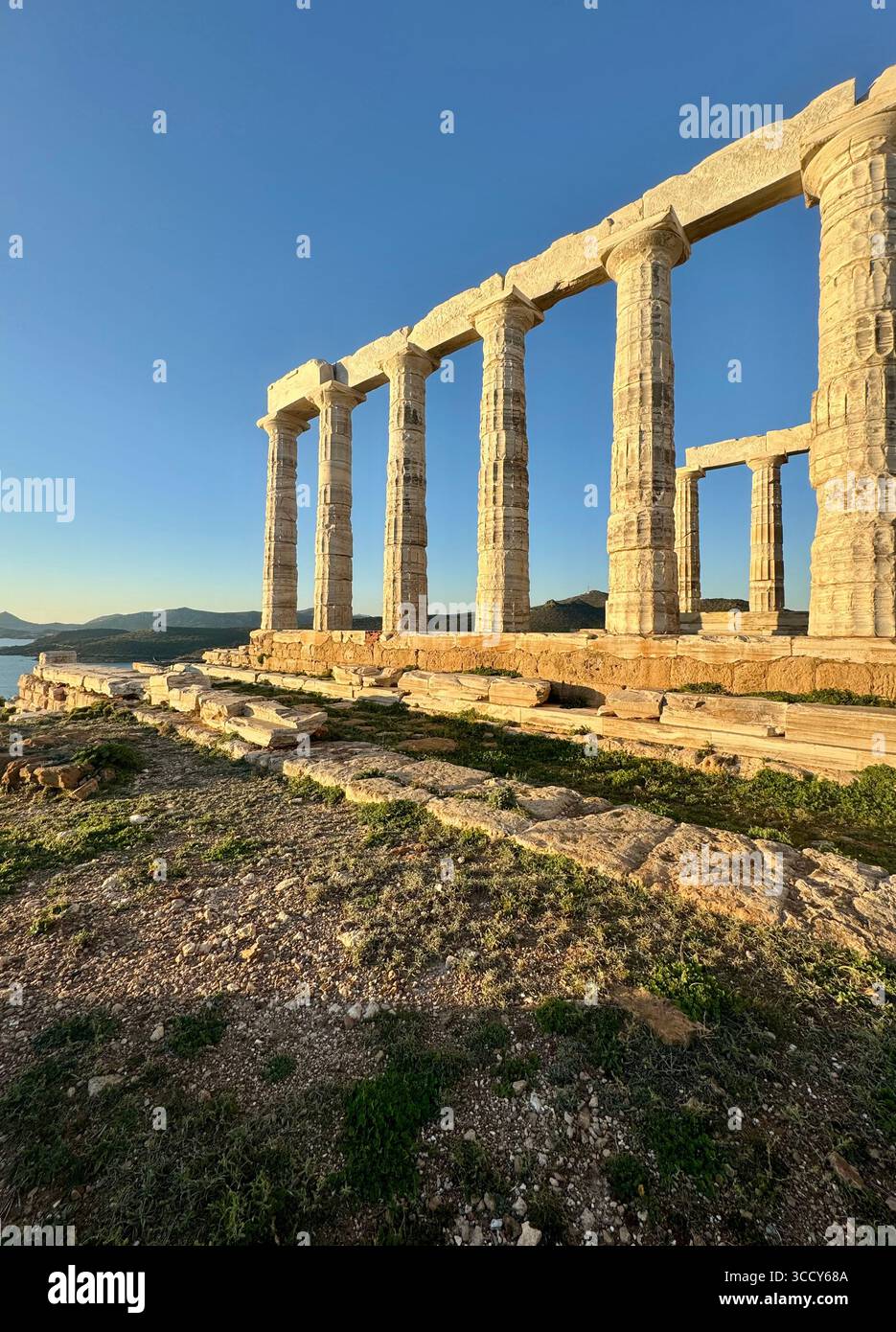 Ancient Temple of Poseidon at Cape Sounion, Greece, overlooking the Aegean Sea. - Smartphone Captured Stock Image