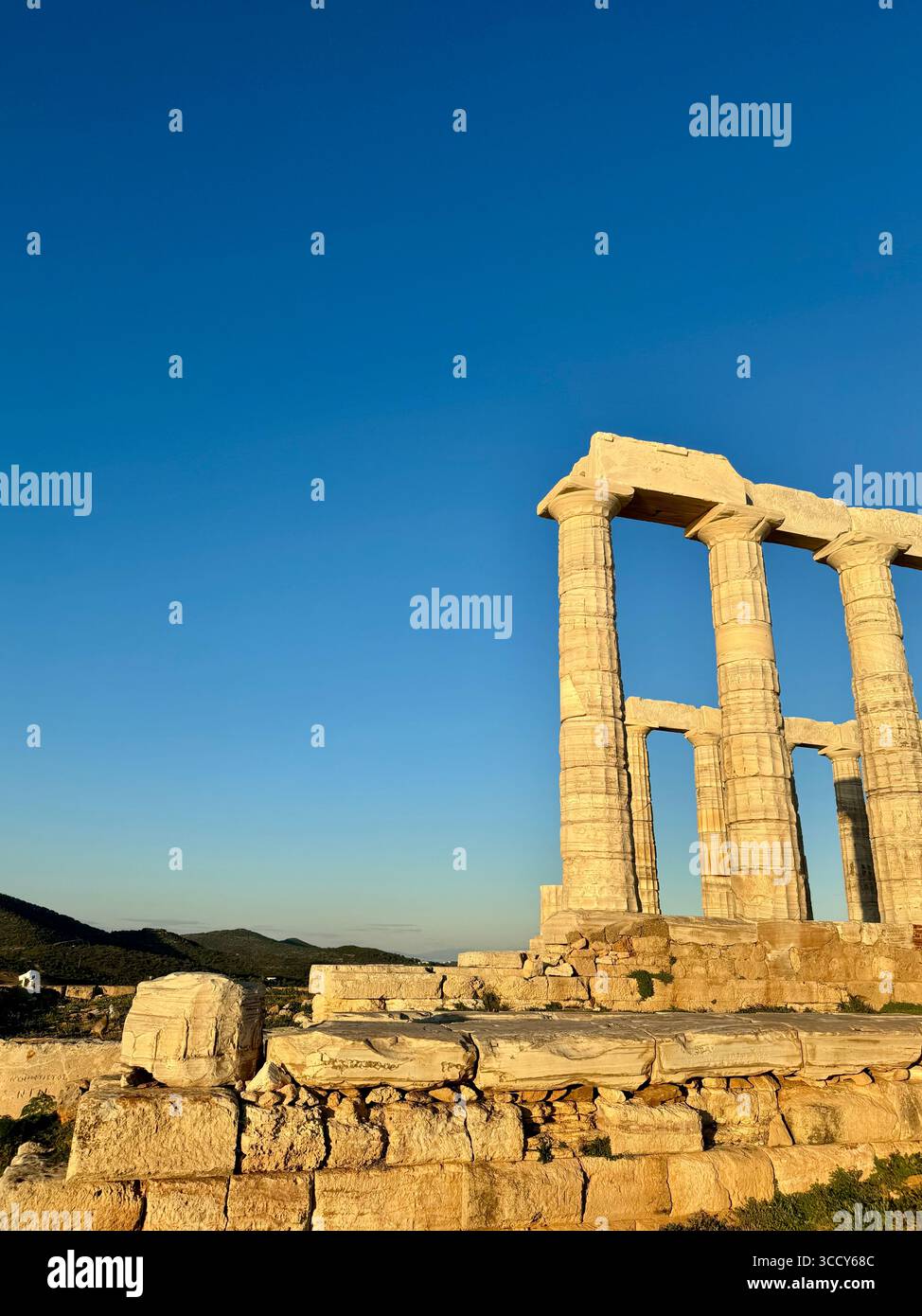 Ancient Temple of Poseidon at Cape Sounion, Greece, overlooking the Aegean Sea. - Smartphone Captured Stock Image