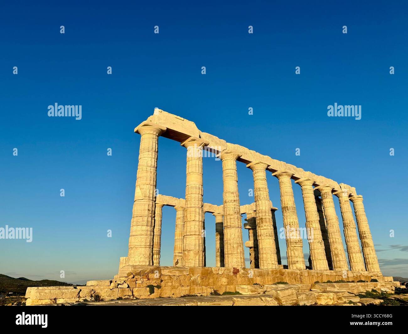 Ancient Temple of Poseidon at Cape Sounion, Greece, overlooking the Aegean Sea. - Smartphone Captured Stock Image