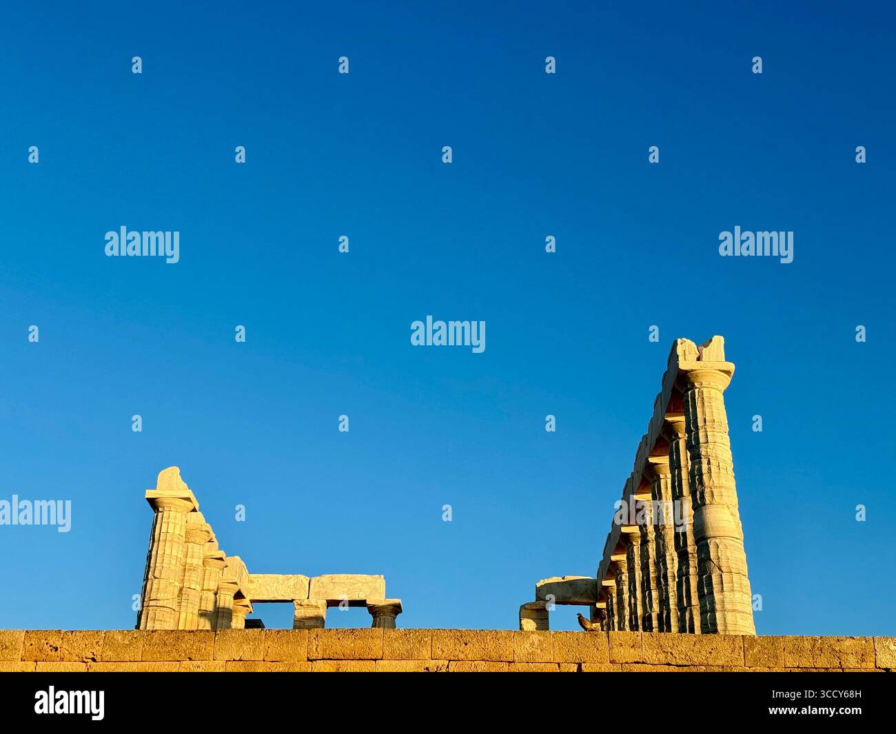 Ancient Temple of Poseidon at Cape Sounion, Greece, overlooking the Aegean Sea. - Smartphone Captured Stock Image