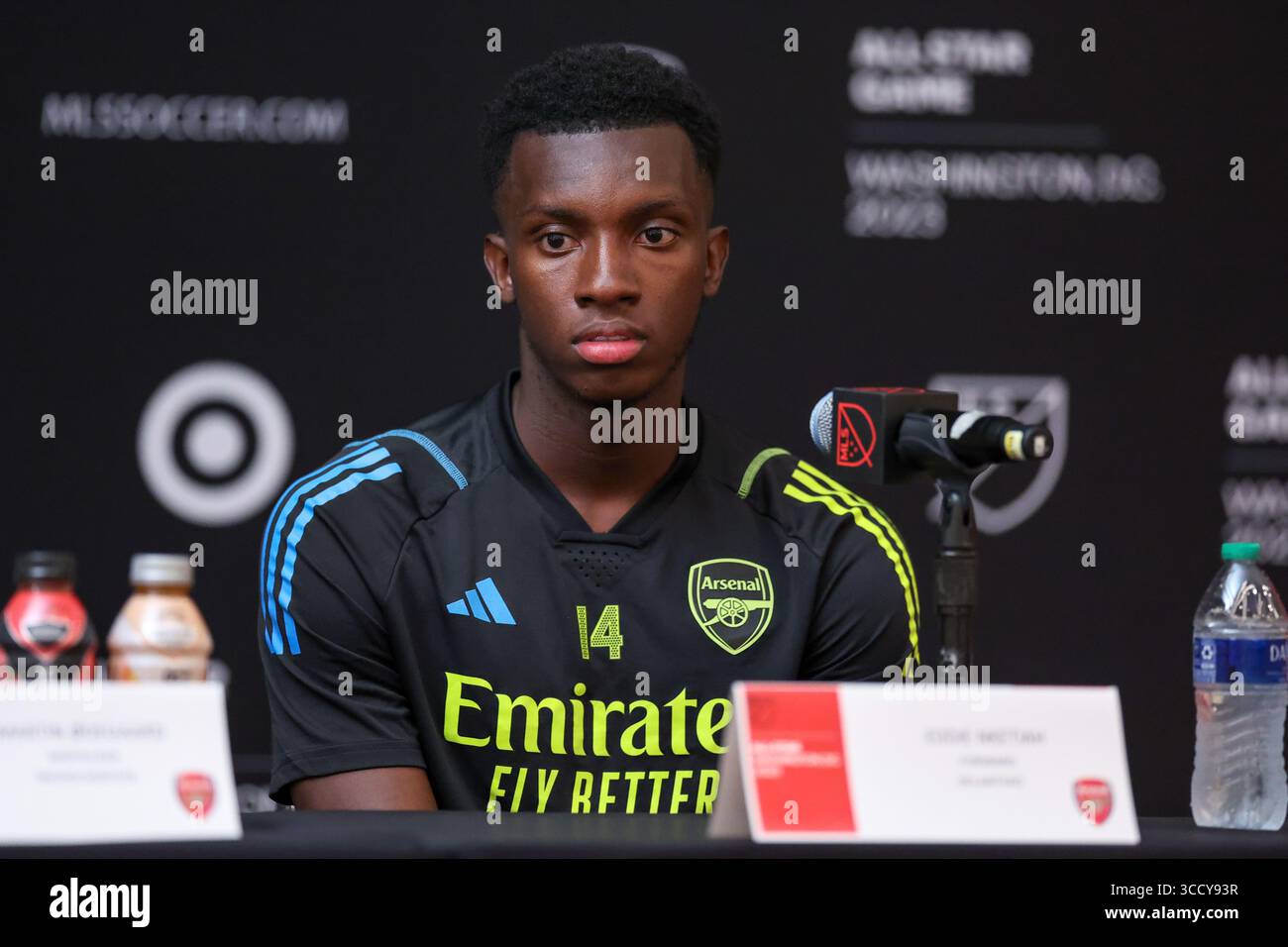 July 18, 2023, Washington, DC, USA: Arsenal player Edward Nketiah attends journalists during a press conference in Washington in the United States this Tuesday, 18. The Arsenal team faces the MLS All Star team tomorrow. (Credit Image: © Vanessa Carvalho/ZUMA Press Wire) Stock Photo