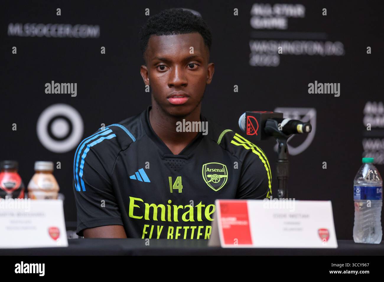 July 18, 2023, Washington, DC, USA: Arsenal player Edward Nketiah attends journalists during a press conference in Washington in the United States this Tuesday, 18. The Arsenal team faces the MLS All Star team tomorrow. (Credit Image: © Vanessa Carvalho/ZUMA Press Wire) Stock Photo
