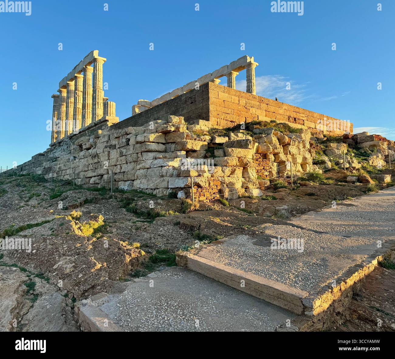 Ancient Temple of Poseidon at Cape Sounion, Greece, overlooking the Aegean Sea. - Smartphone Captured Stock Image