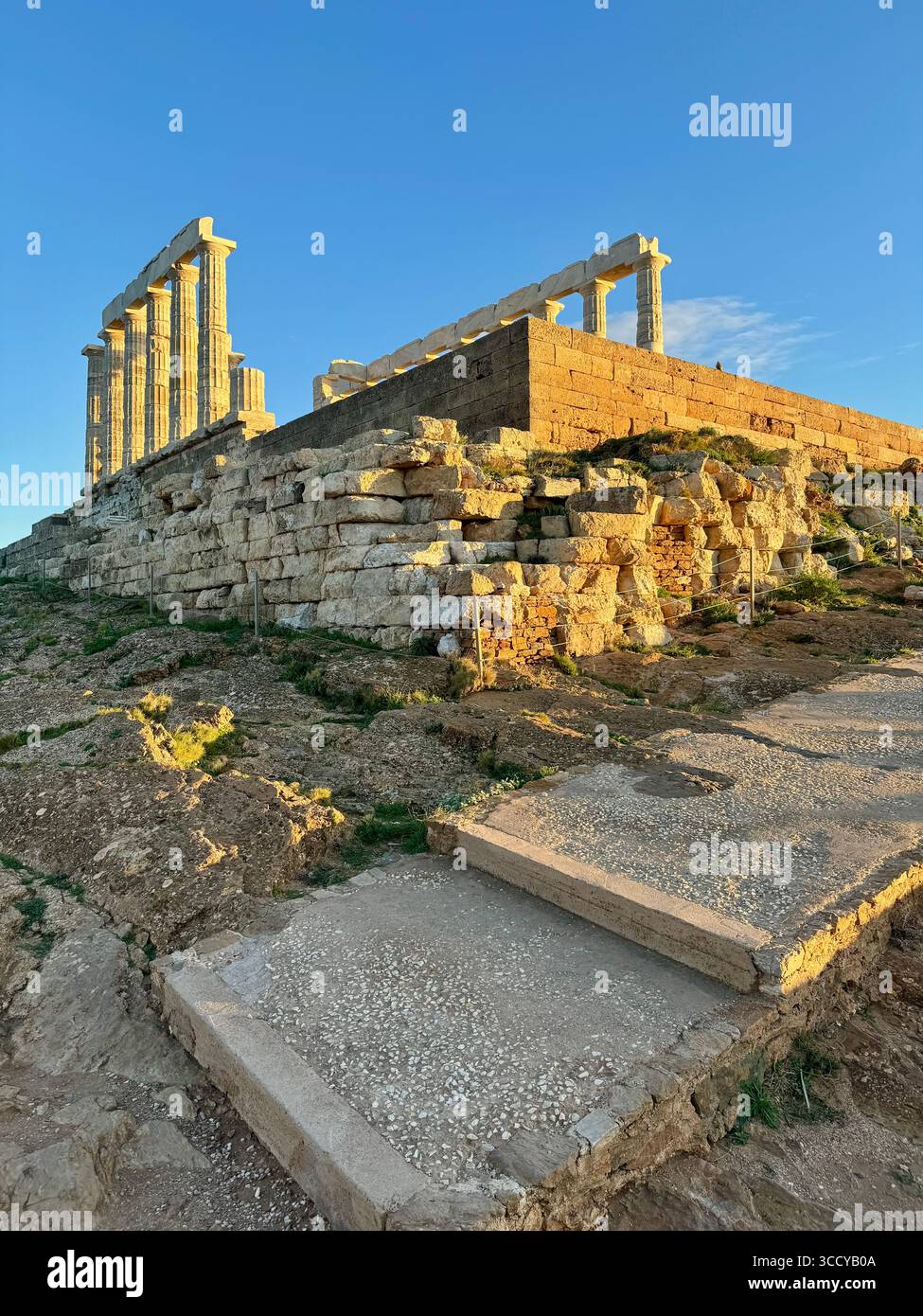 Ancient Temple of Poseidon at Cape Sounion, Greece, overlooking the Aegean Sea. - Smartphone Captured Stock Image