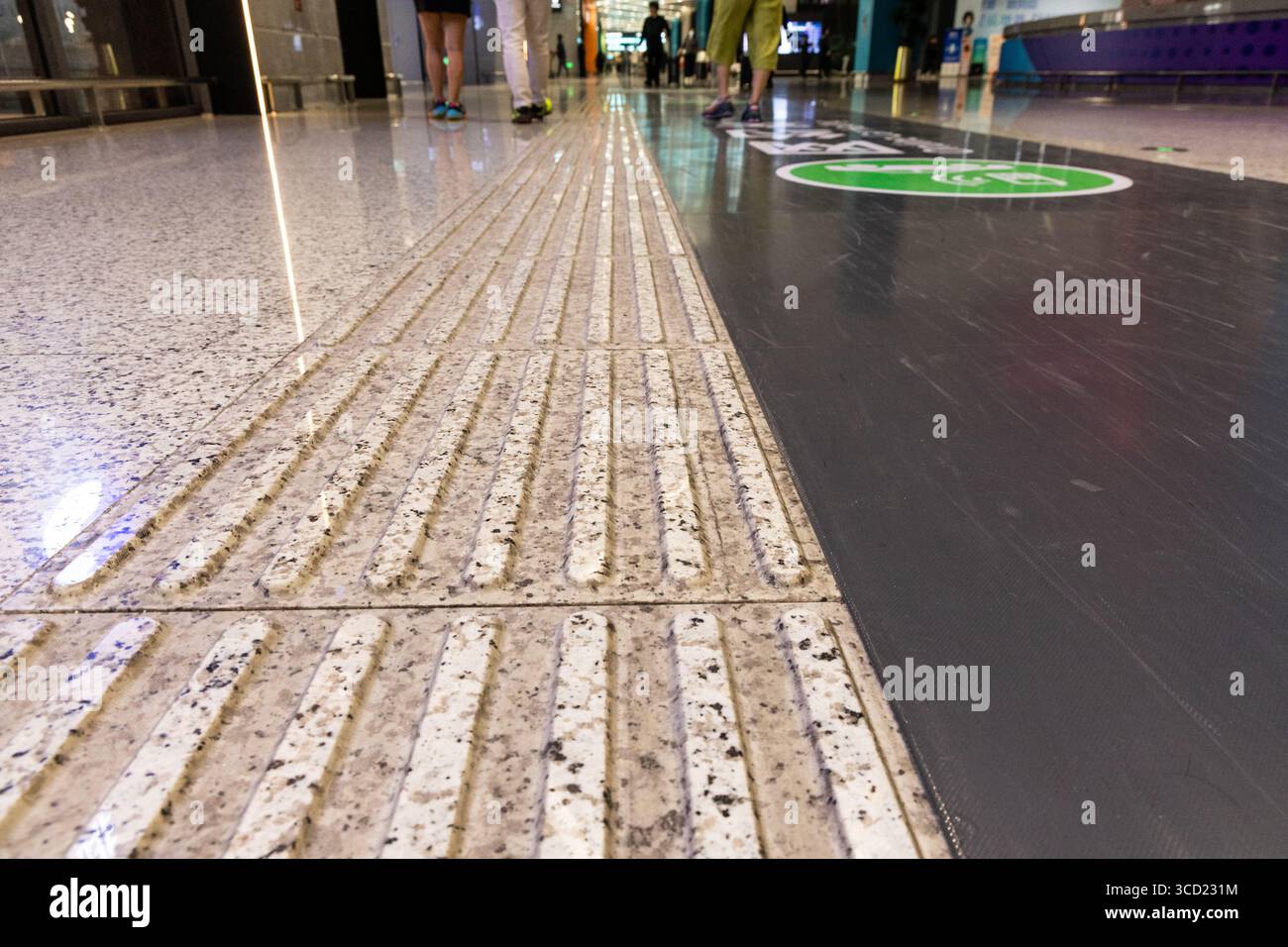 Various indoor floor tiles with tactile to aid visually impared person find their way. Stock Photo