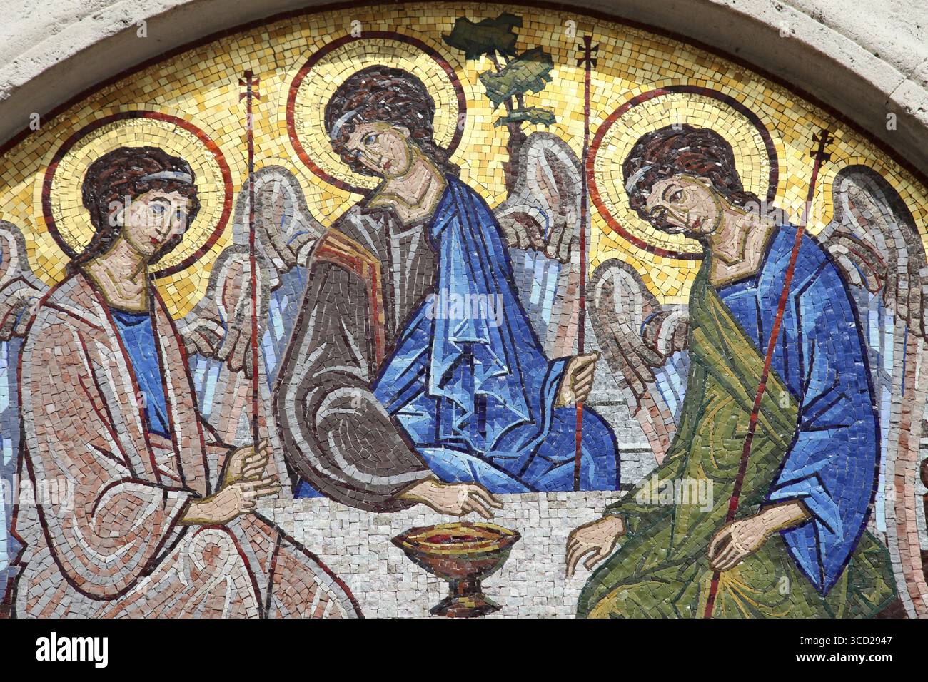 Mosaic over the entrance of the Holy Trinity Orthodox Church in Budva, Montenegro Stock Photo