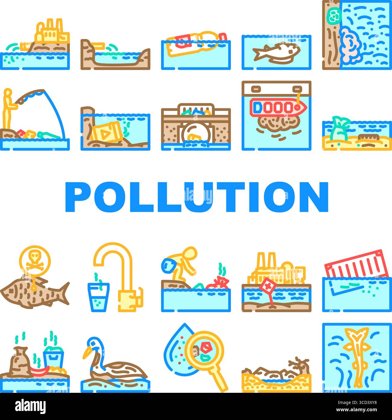 water pollution contamination icons set vector Stock Vector Image & Art ...