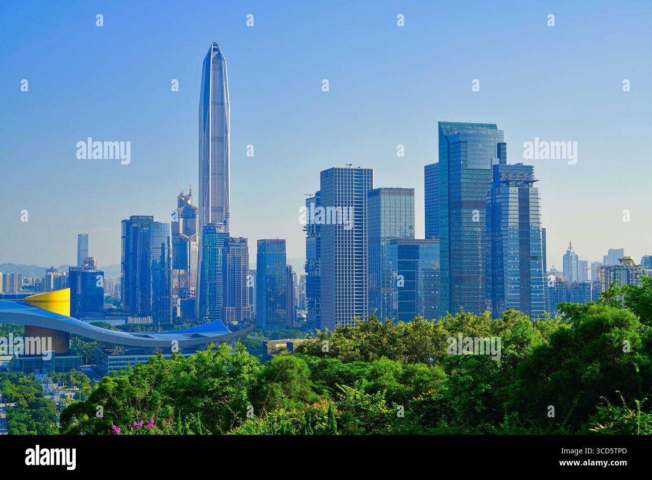 Shenzhen, China - financial district and city center of the chinese mega city at day with strong blue sky Stock Photo