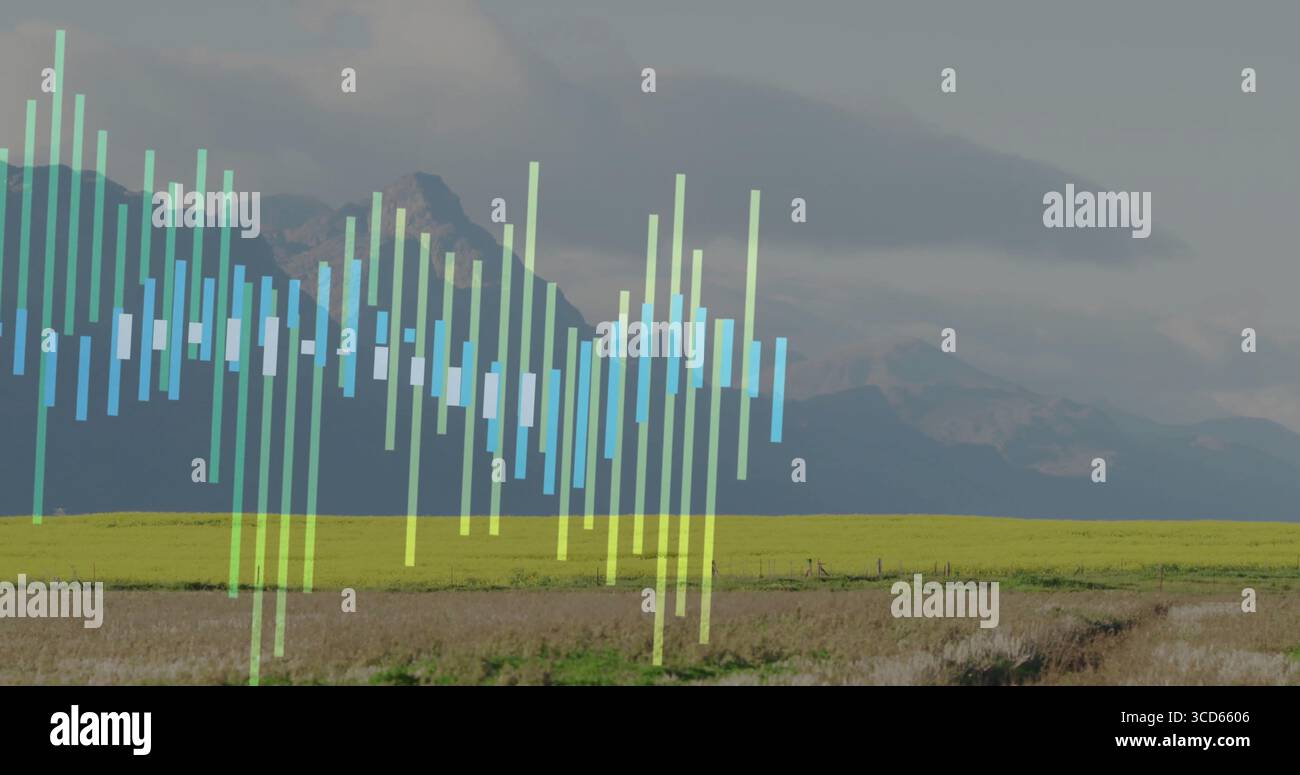 Displaying translucent vertical bars forming chart overlay over rural ...