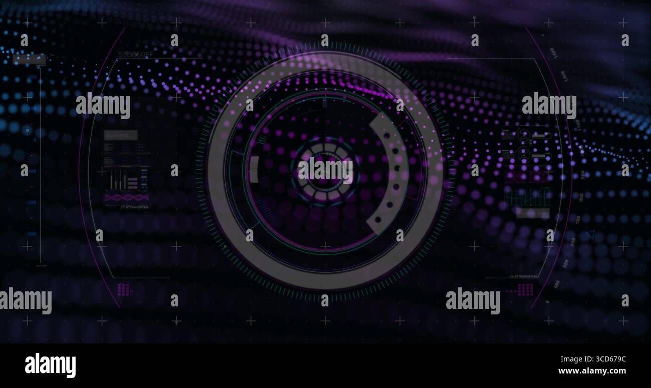 Displaying central circular HUD element glowing on virtual cyber panel ...