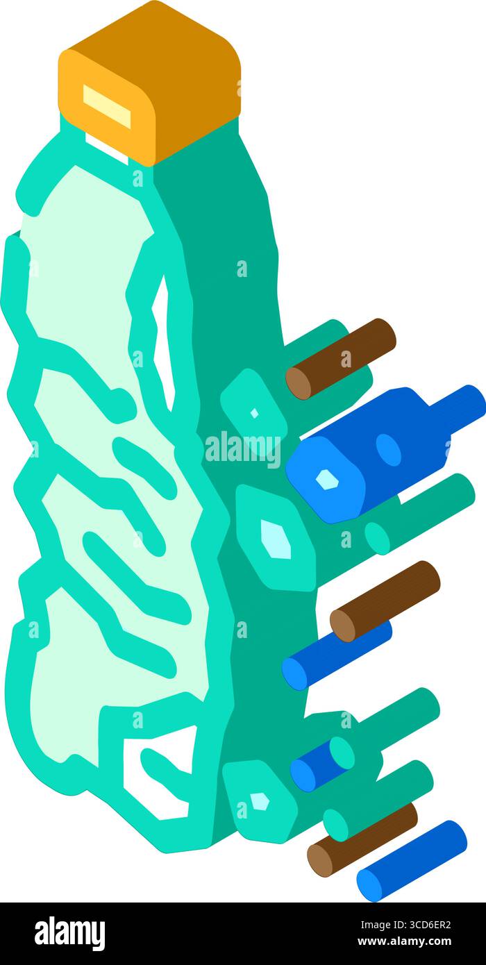 plastic bottle breaking microplastics isometric icon vector ...
