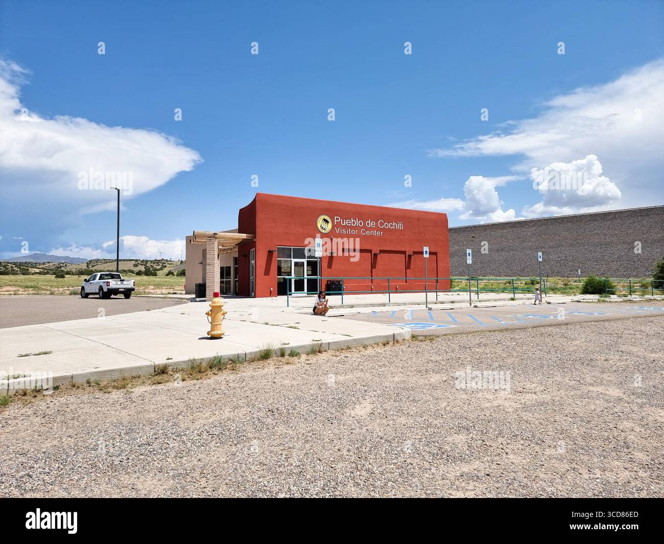 Red building of the Cochiti Visitor Center , Pueblo de Cochiti, New Mexico, U.S.A. - Smartphone Captured Stock Image
