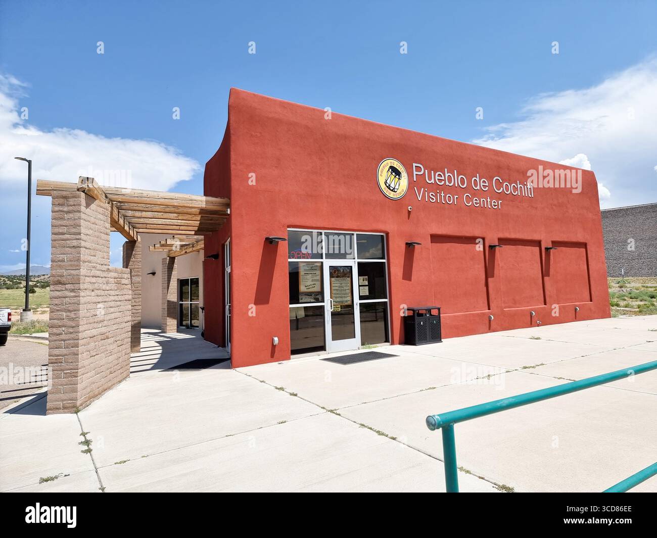 Red building of the Cochiti Visitor Center , Pueblo de Cochiti, New Mexico, U.S.A. - Smartphone Captured Stock Image