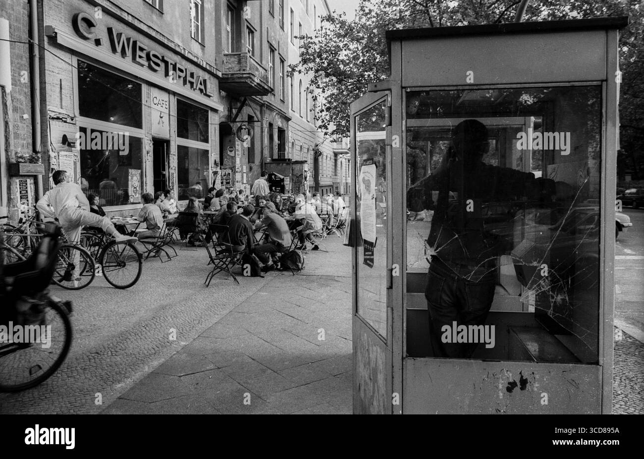 Germany public phone booth and post box Black and White Stock Photos ...