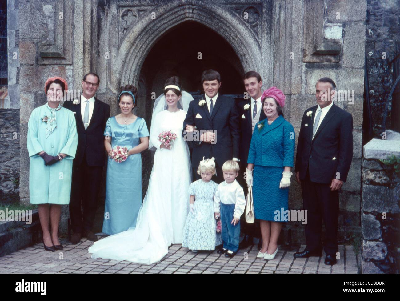 UK: An old colour slide film of a British wedding in the 1960s. Stock Photo