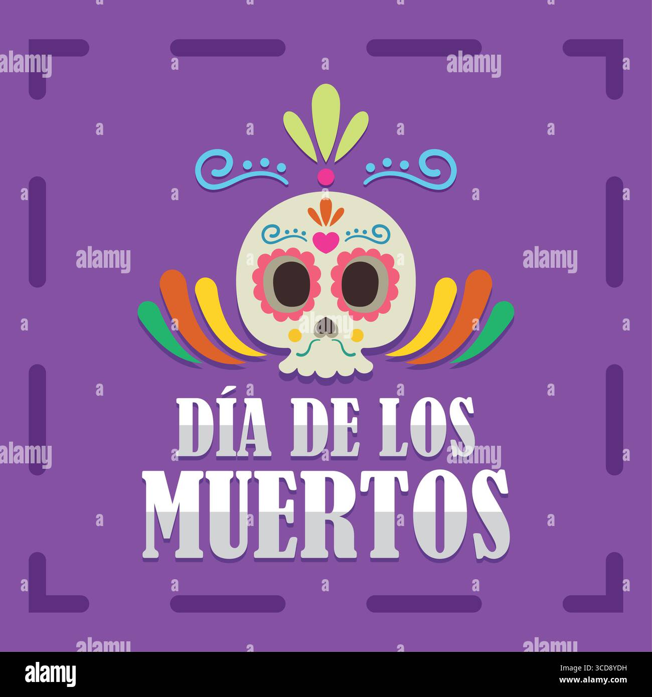 Sugar skull purple frame text. Vector Stock Vector