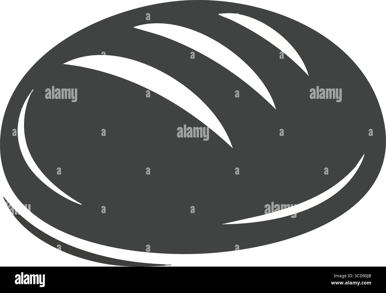 Minimalist Bread Loaf Graphic. Clean dark grey baked item artwork with white scoring, isolated on black. This design symbolizes basic sustenance and h Stock Vector