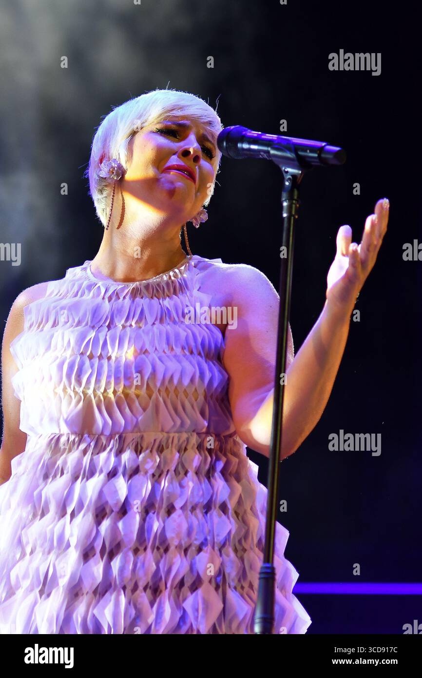 Spanish singer Pasion Vega performs during the concert at Conde Duque in Madrid, August 12, 2025, Spain. Stock Photo